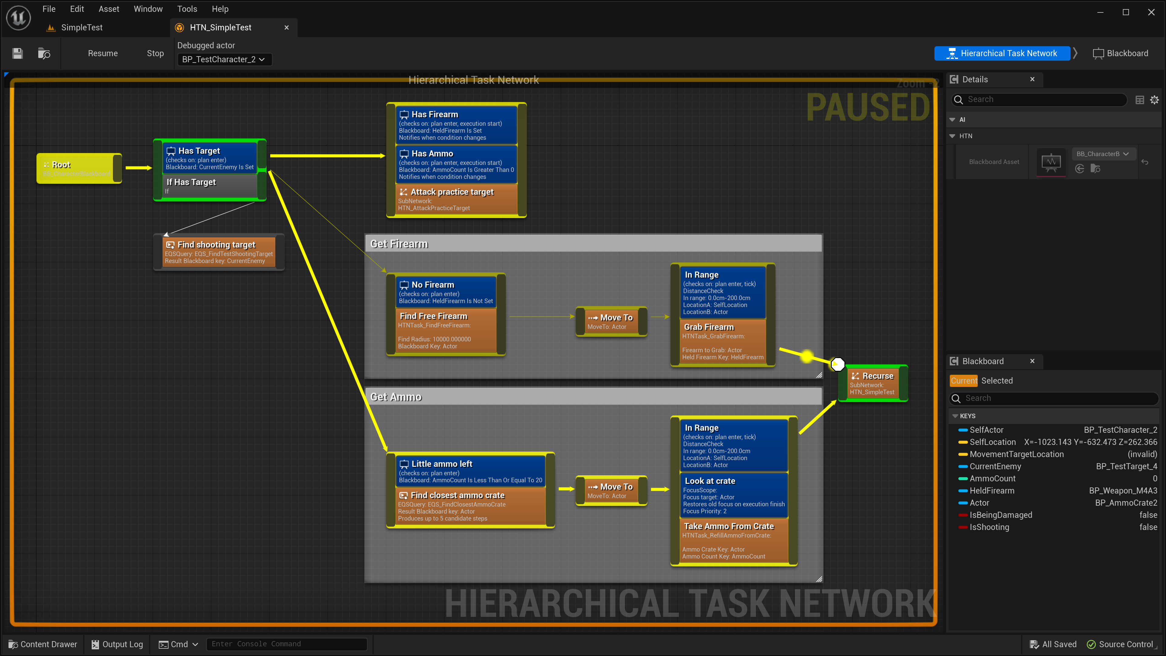 An HTN executing in the editor